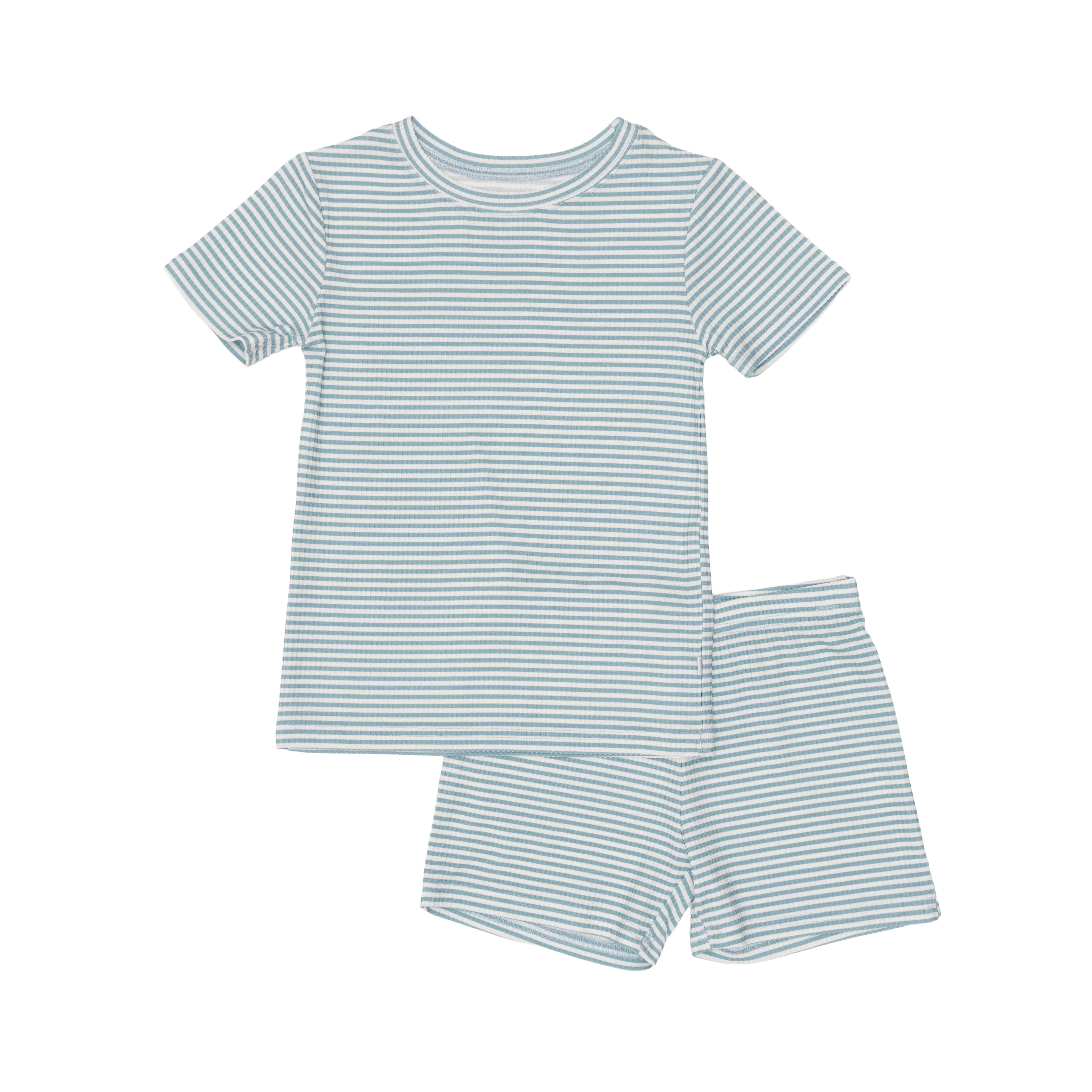 Striped t-shirt and shorts set on a white background