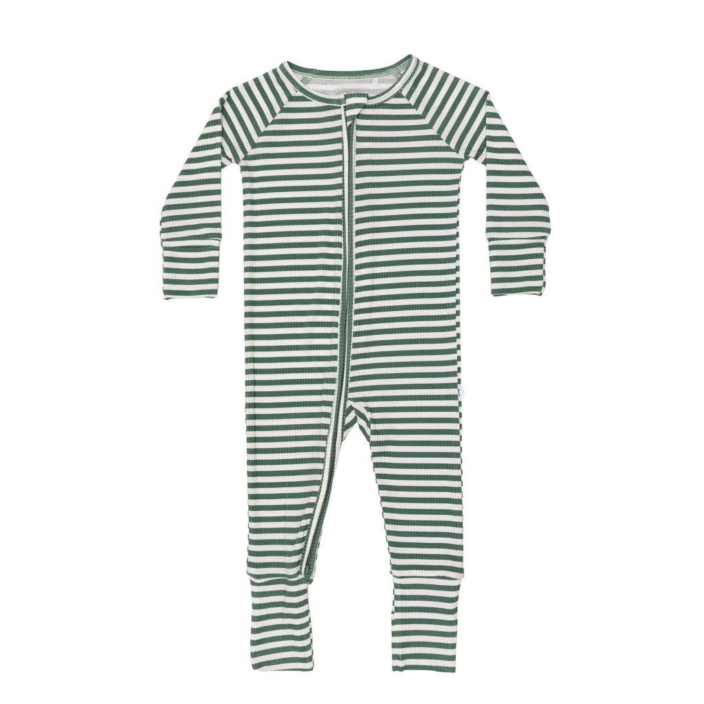 Eucalyptus Green Stripe Small Ribbed Zip Romper