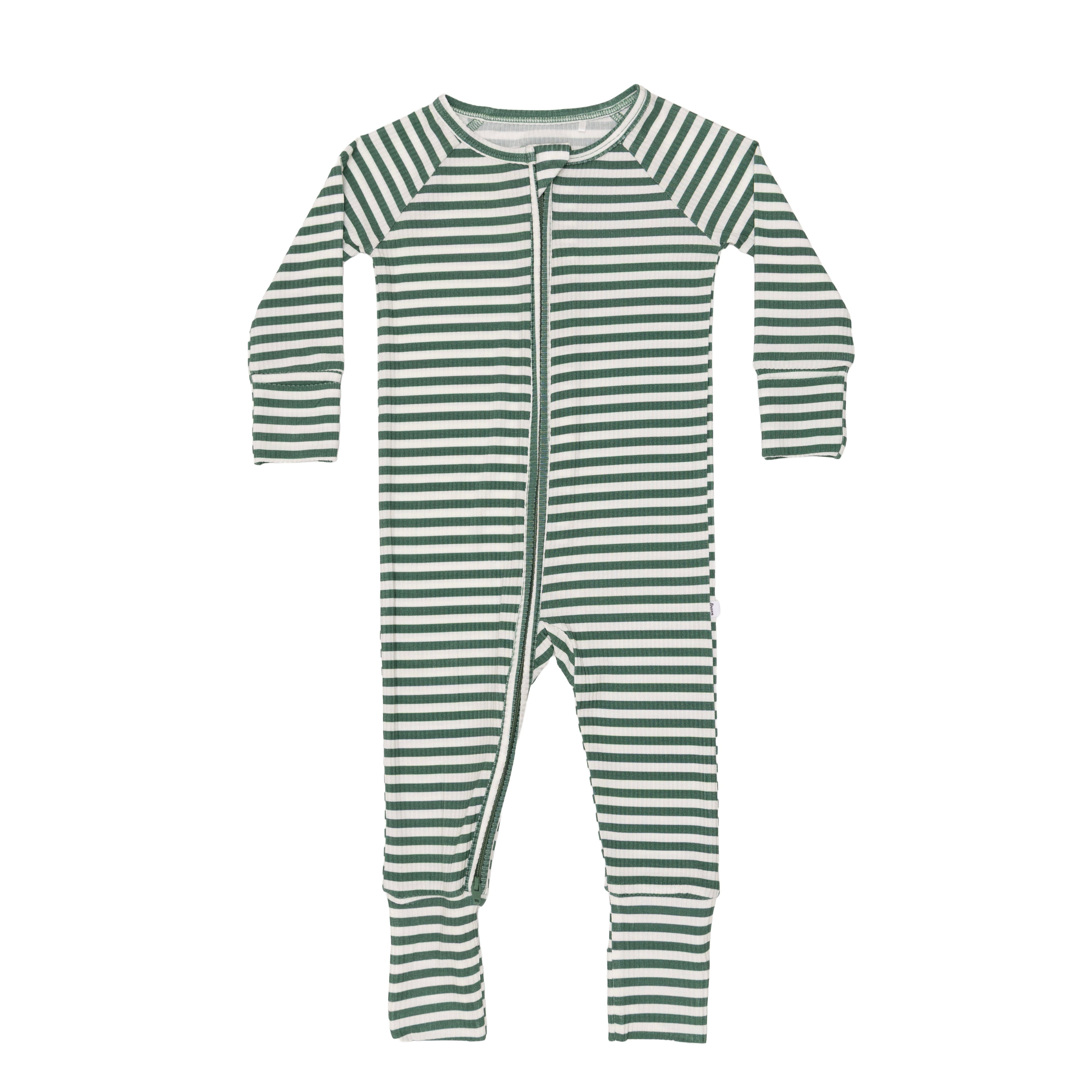 Eucalyptus Green Stripe Small Ribbed Zip Romper
