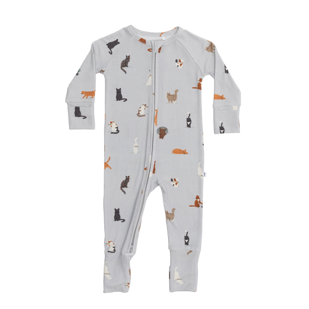 Cats Gray Small Ribbed Zip Romper