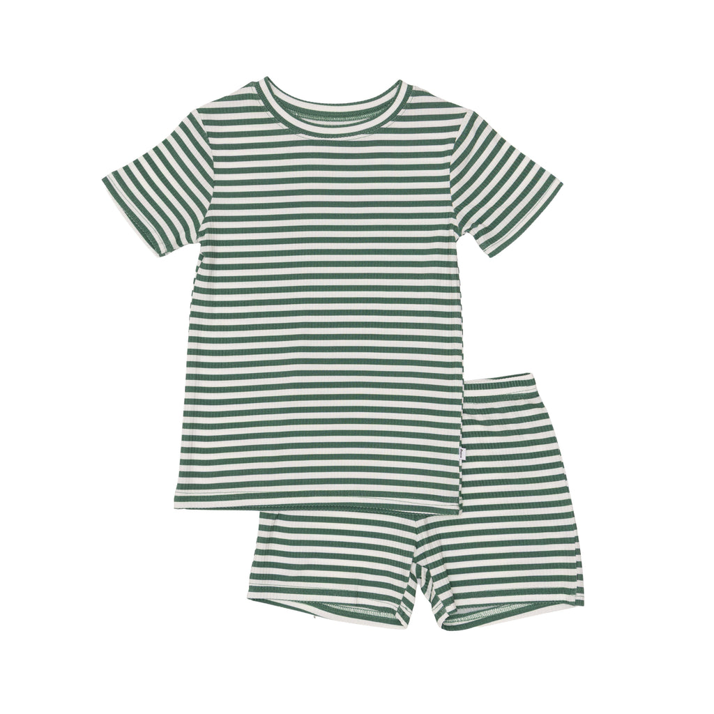 Eucalyptus Green Stripe Small Ribbed Shorts Two-Piece Set