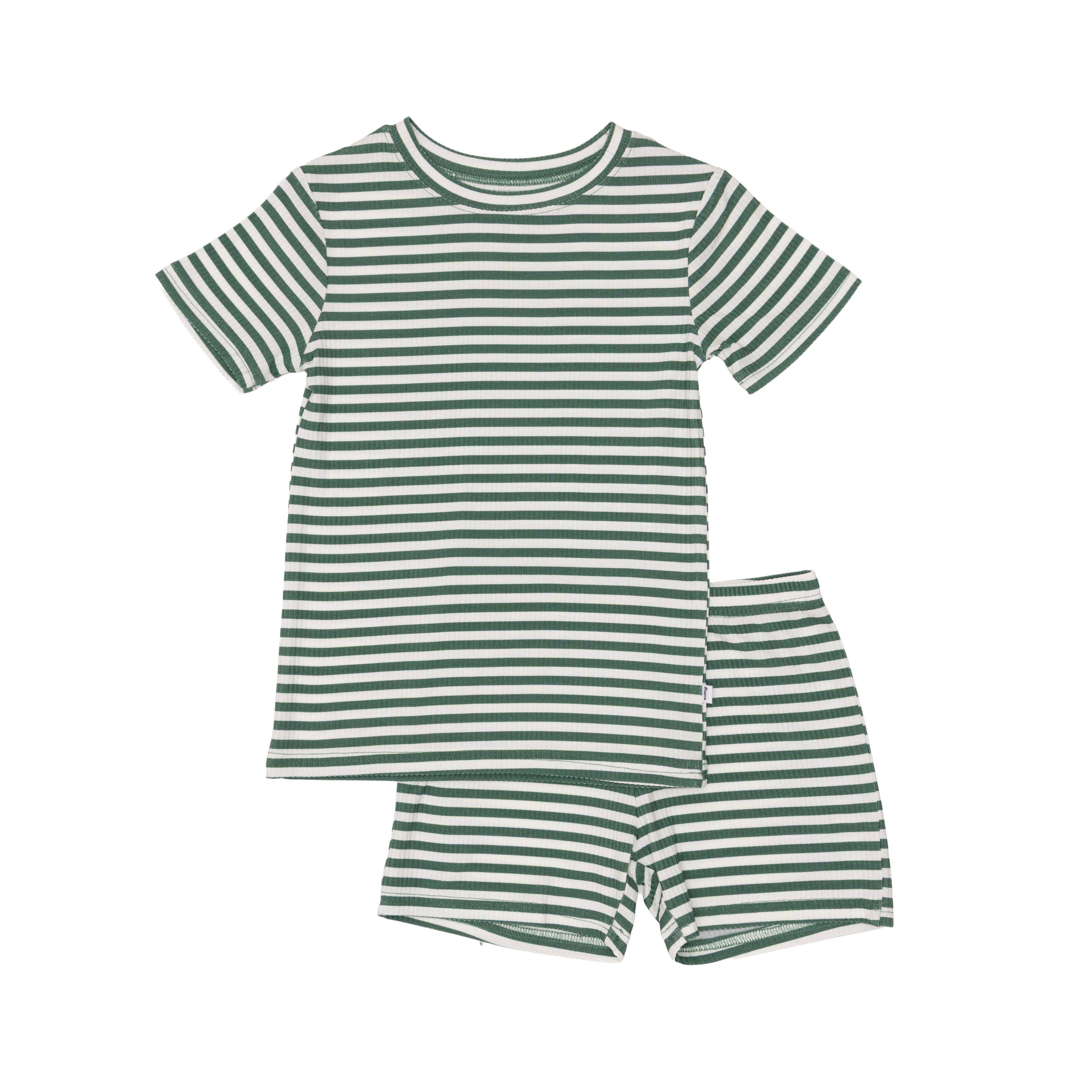 Eucalyptus Green Stripe Small Ribbed Shorts Two-Piece Set