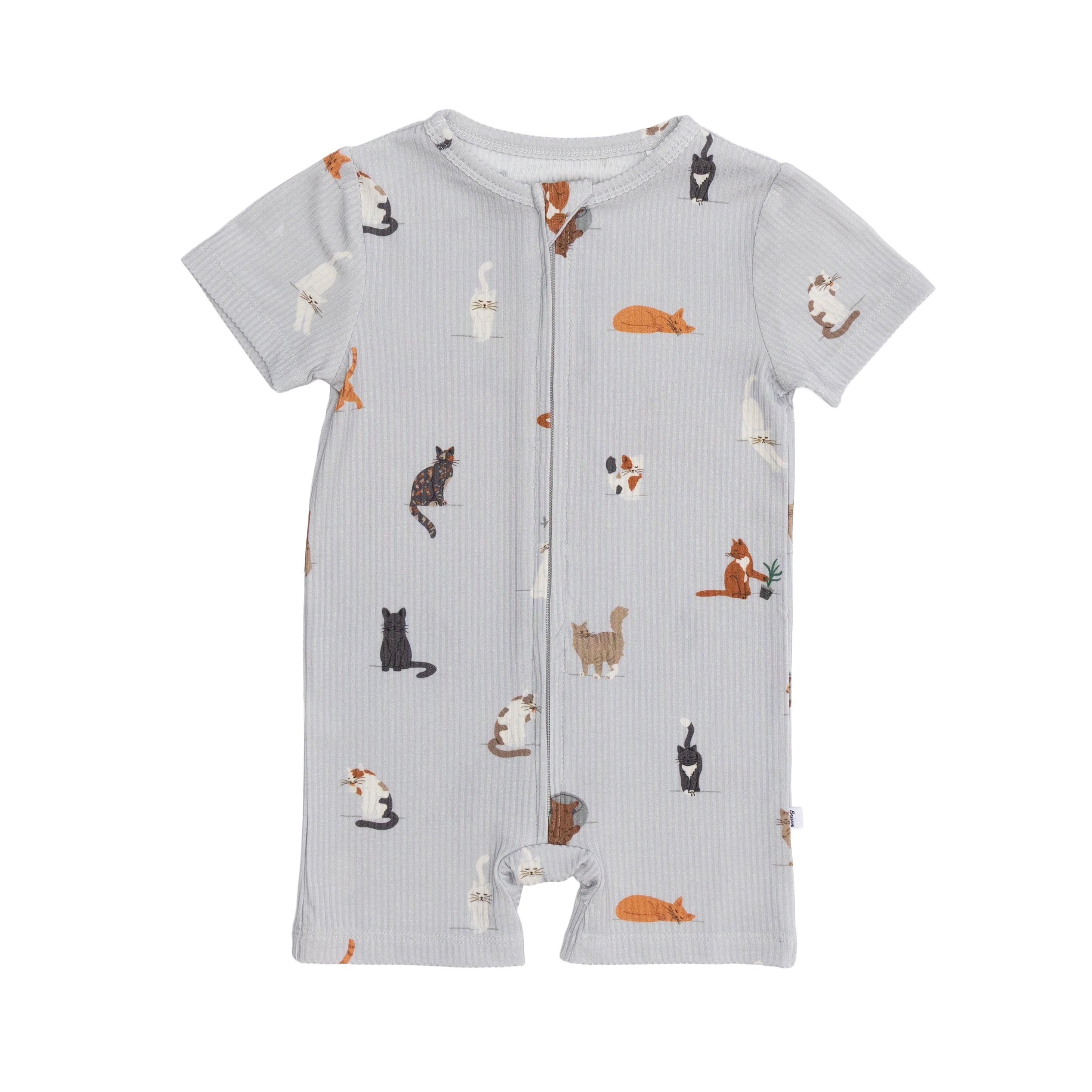 Cats Gray Small Ribbed Summer Zip Romper