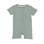 Eucalyptus Green Stripe Small Ribbed Summer Zip Romper