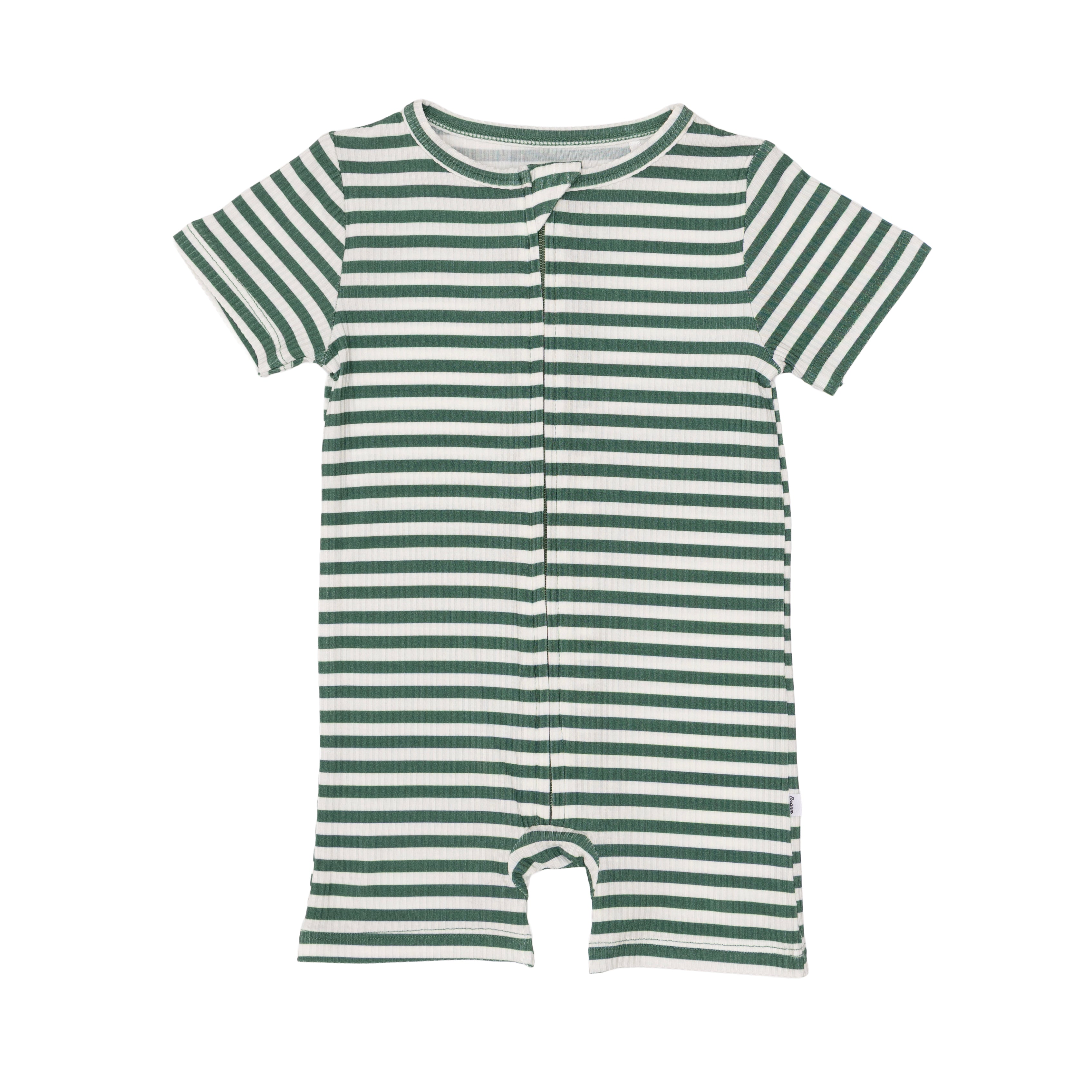 Eucalyptus Green Stripe Small Ribbed Summer Zip Romper