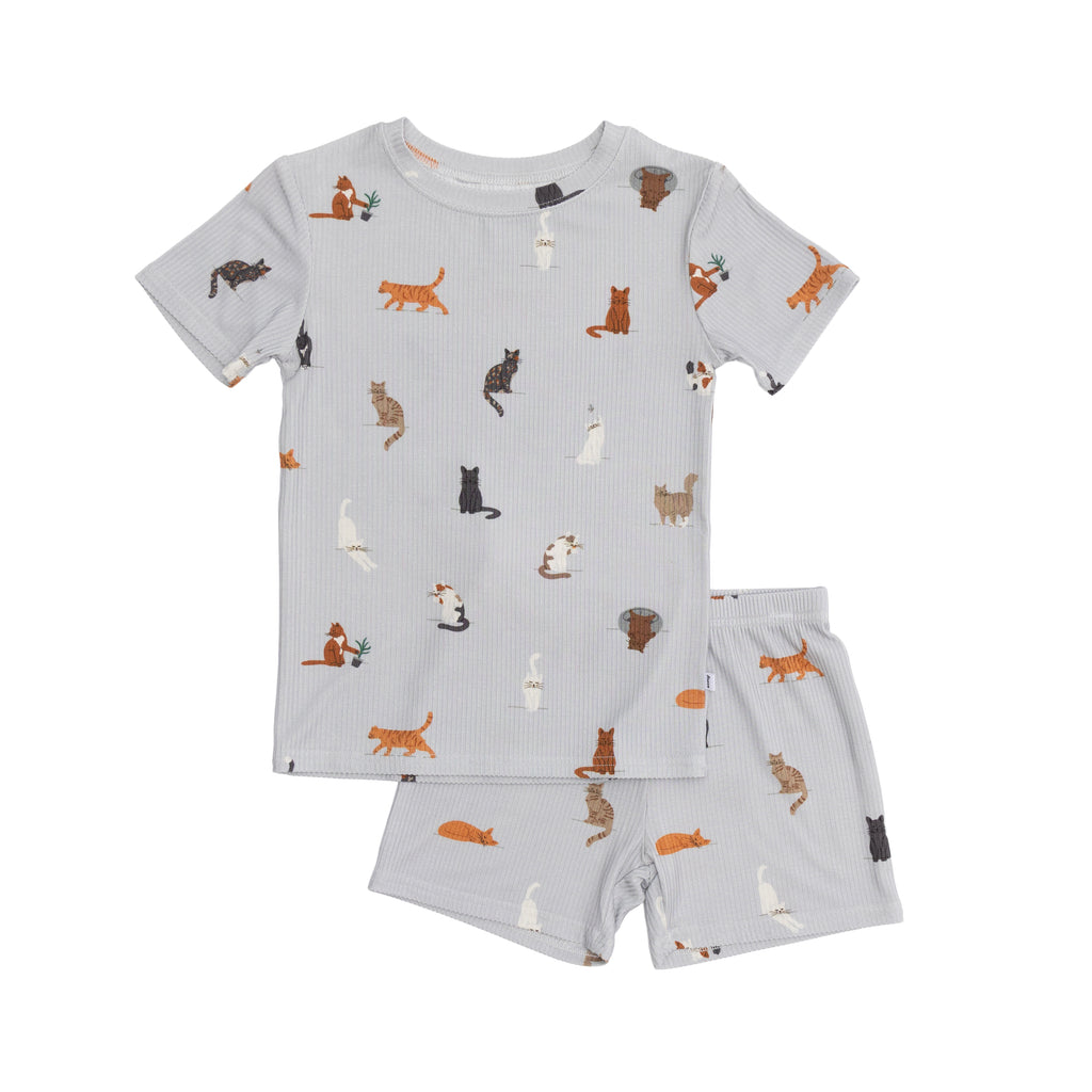 Cats Gray Small Ribbed Shorts Two-Piece Set
