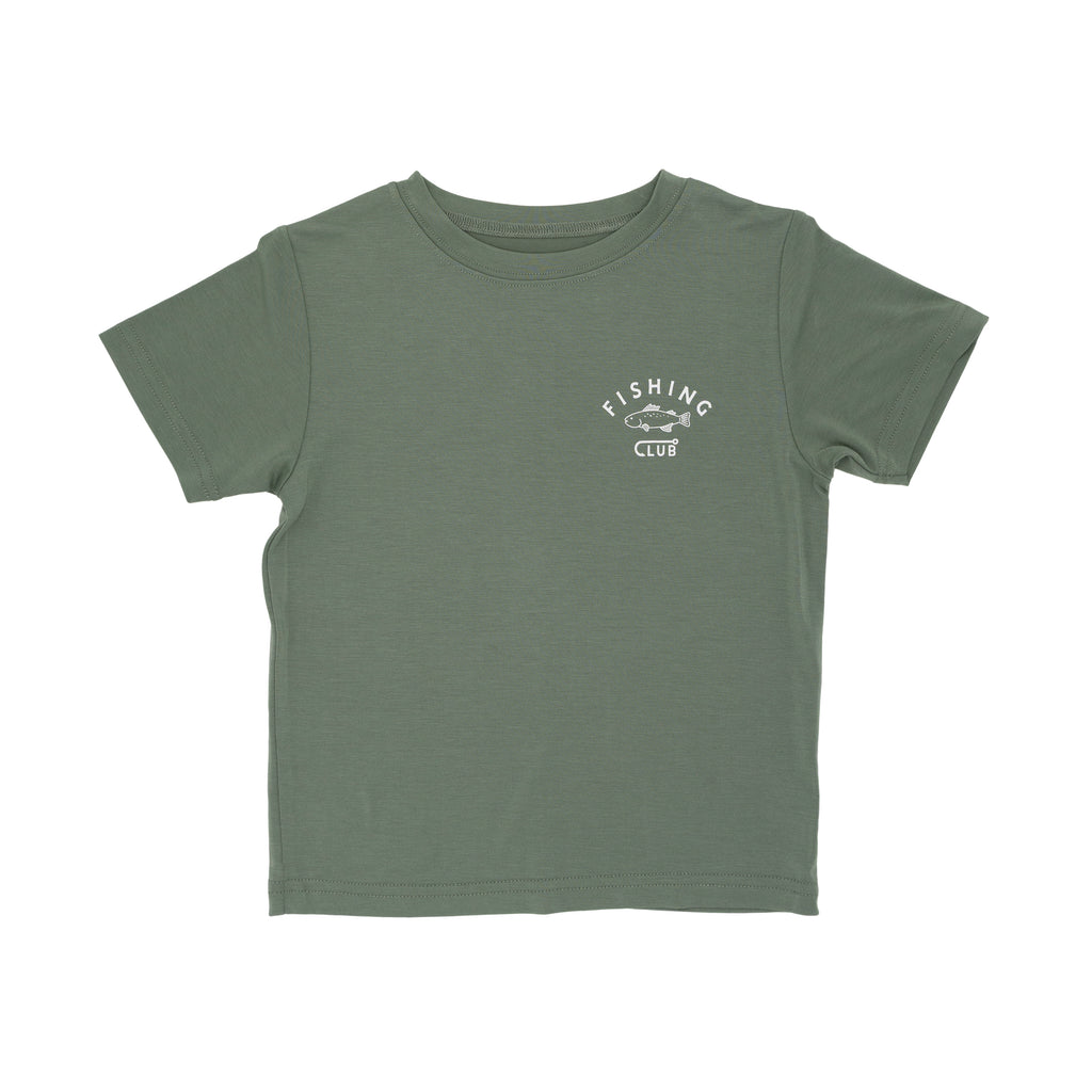 Green t-shirt with 'Fishing Club' text and logo on a white background