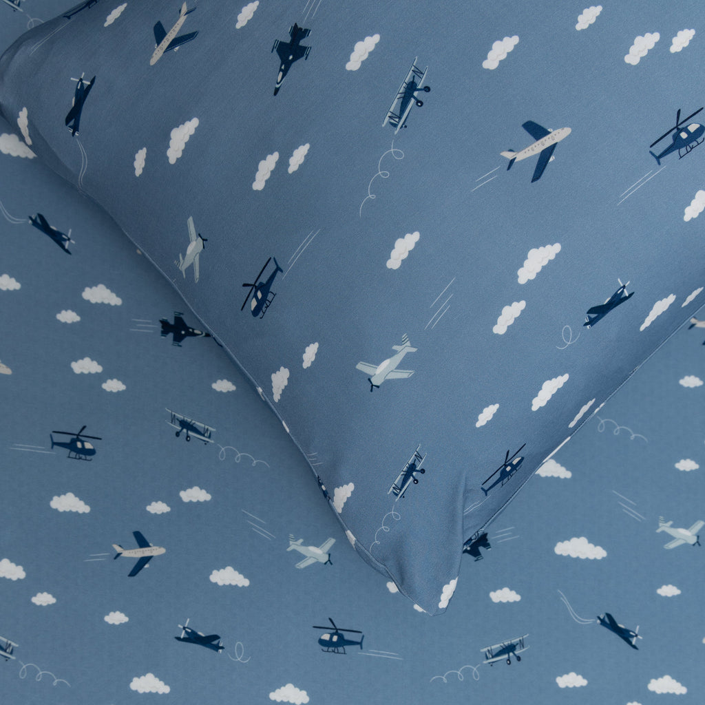 Take Flight Blue Twin Sheet With Pillow Case