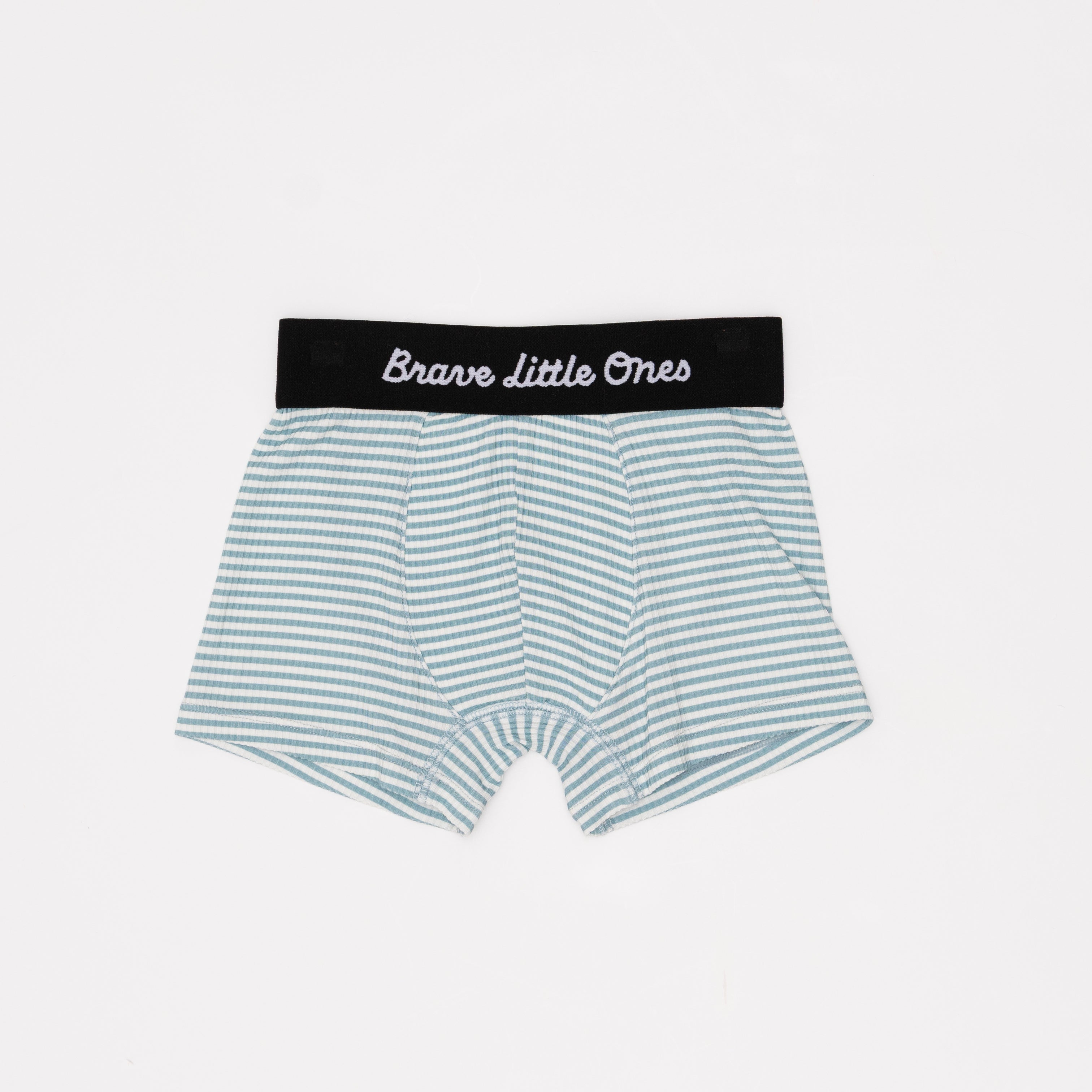 Striped boxer briefs with a black waistband on a white background