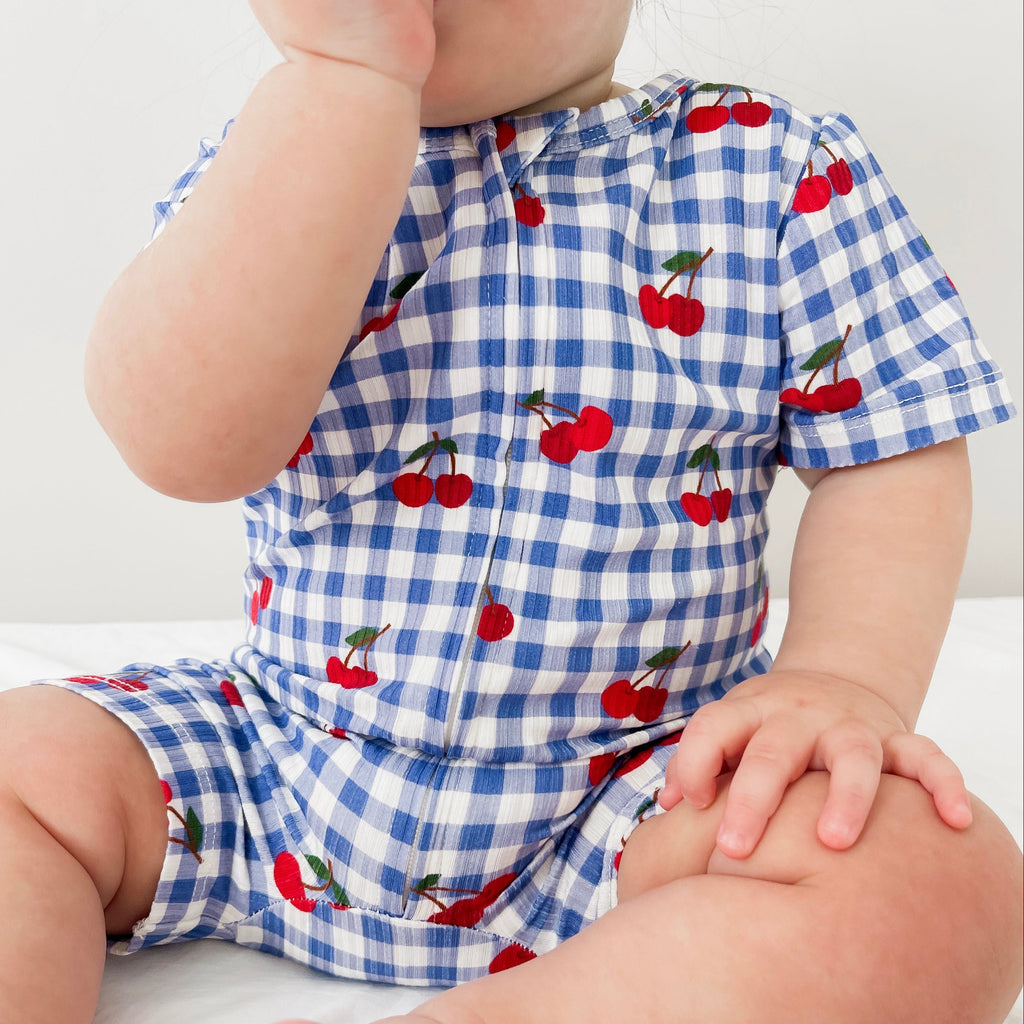 Vintage Cherries Small Ribbed Summer Zip Romper