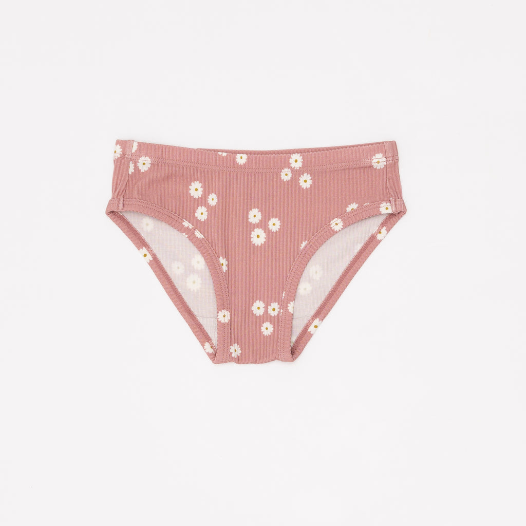 Pink floral-patterned underwear on a white background
