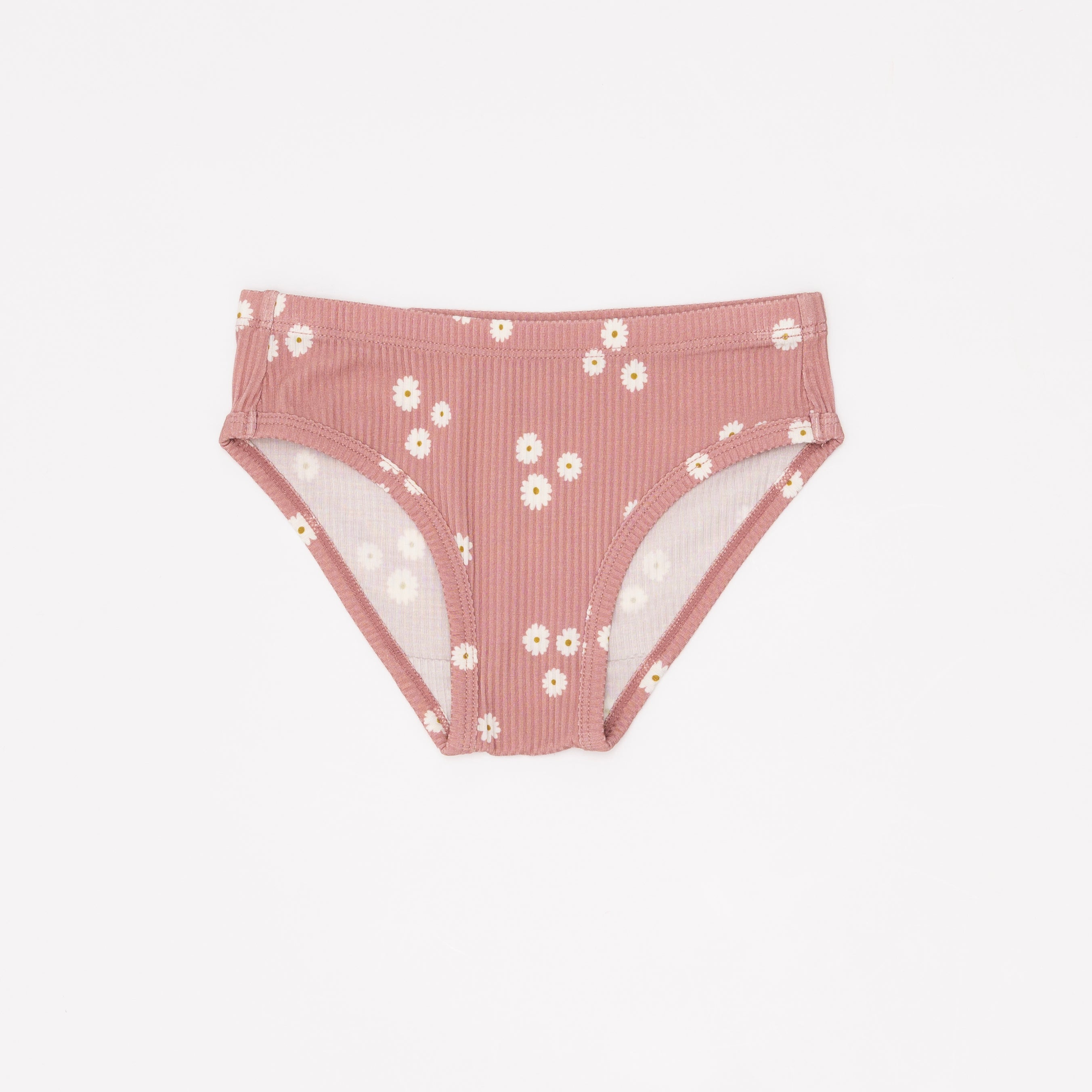 Pink floral-patterned underwear on a white background