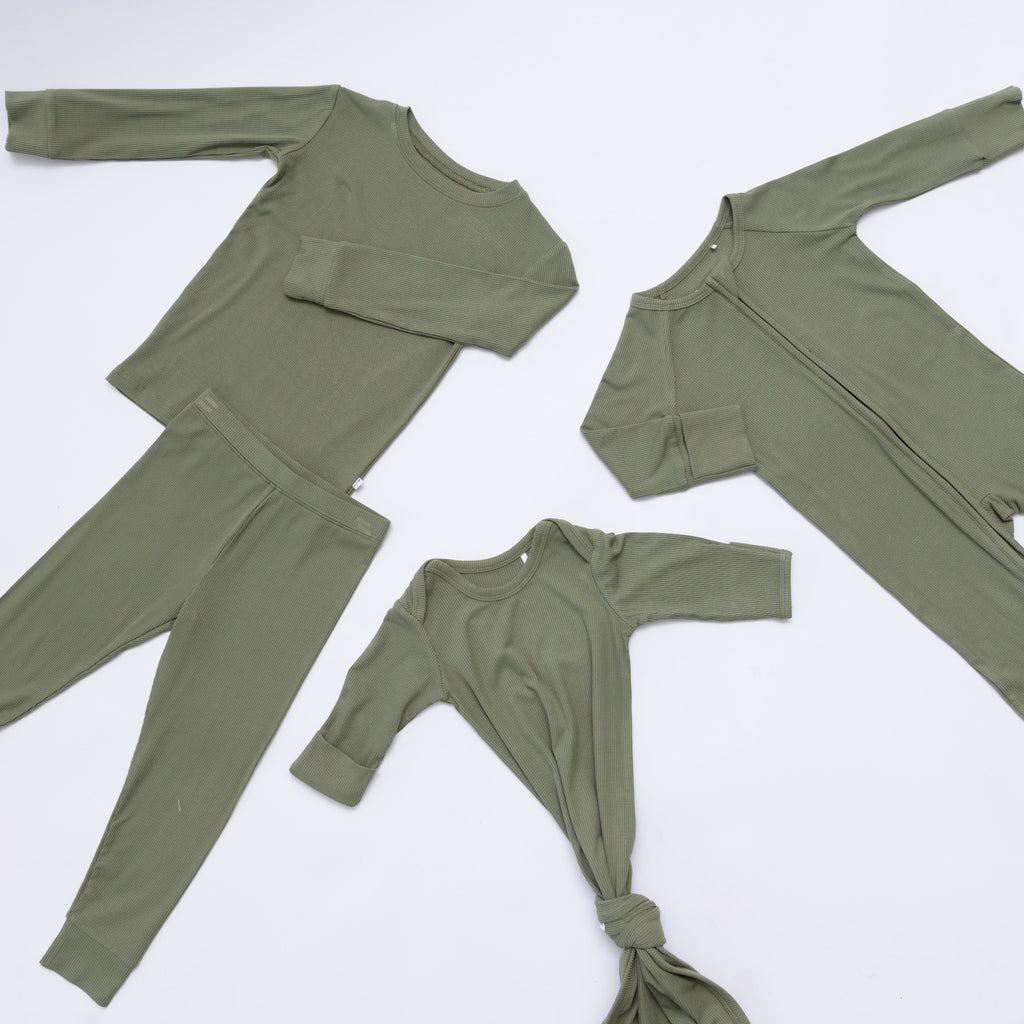 Olive Small Ribbed Two-Piece Set