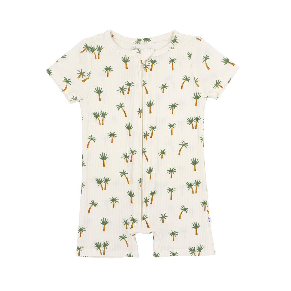 Island Palm Trees Small Ribbed Summer Zip Romper