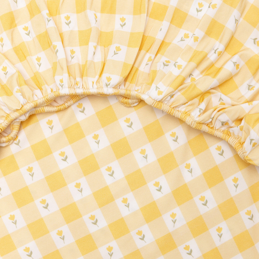 Yellow Gingham Tulip Twin Sheet With Pillow Case