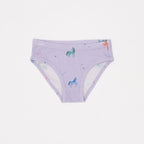 Lavender underwear with unicorn pattern on a white background