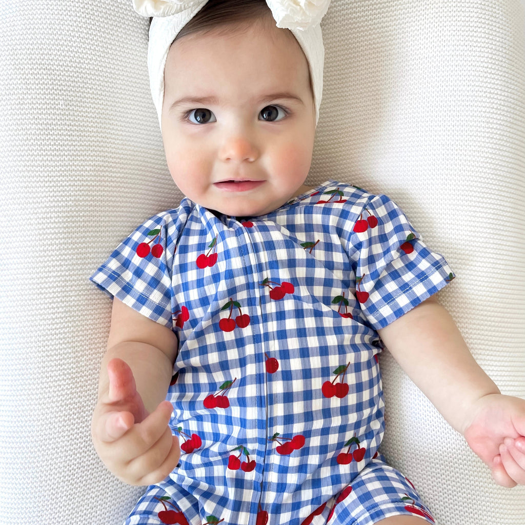 Vintage Cherries Small Ribbed Summer Zip Romper