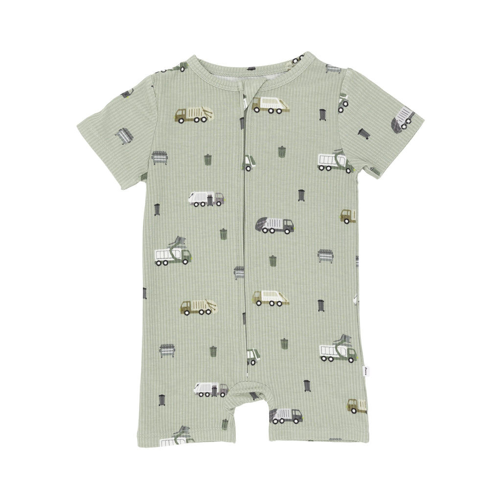 Trash Trucks Small Ribbed Summer Zip Romper