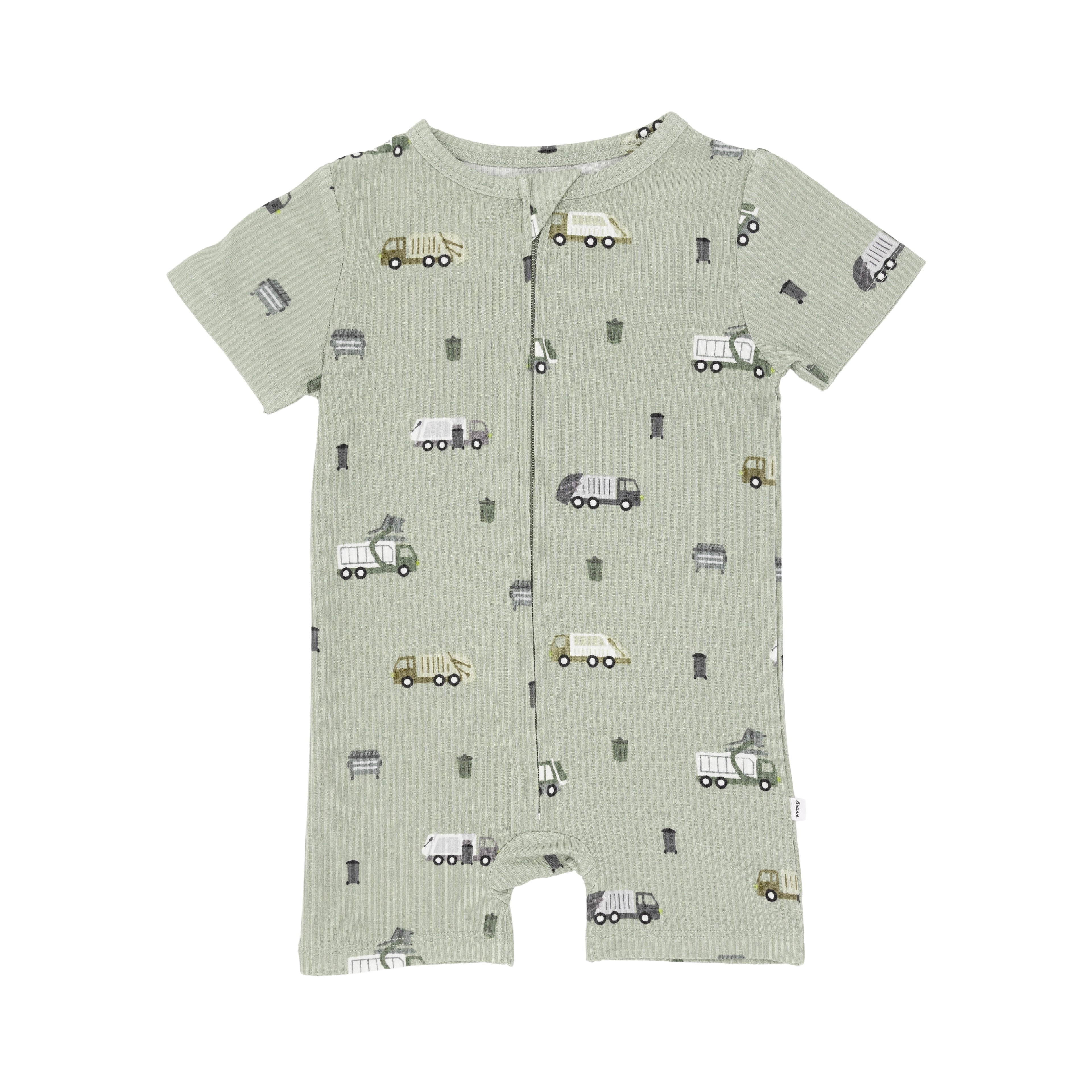 Trash Trucks Small Ribbed Summer Zip Romper
