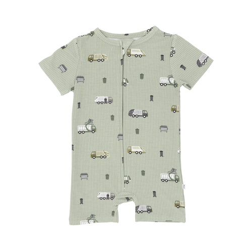 Trash Trucks Small Ribbed Summer Zip Romper