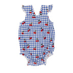 Vintage Cherries Small Ribbed Flutter Sleeve Romper