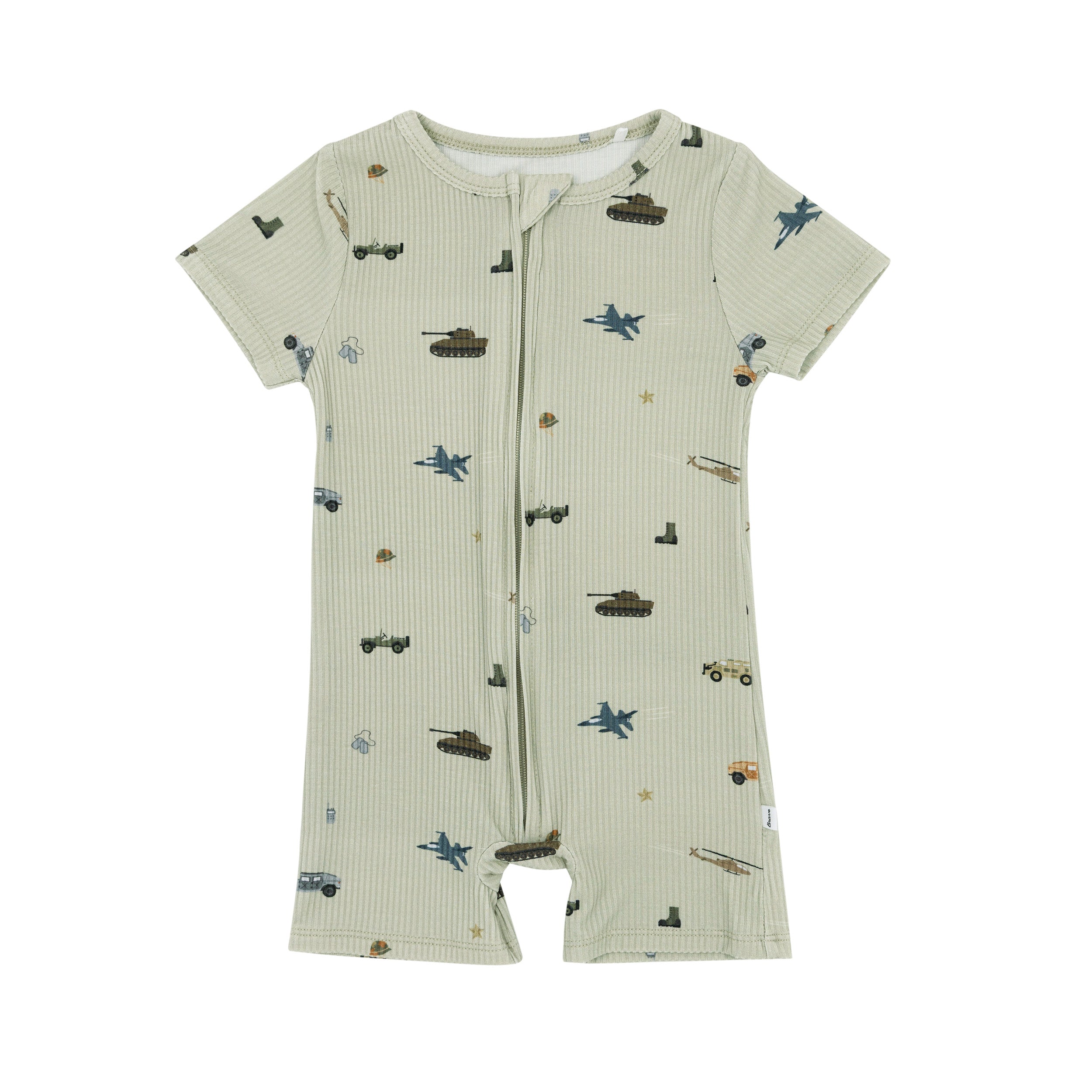 Military Small Ribbed Summer Zip Romper