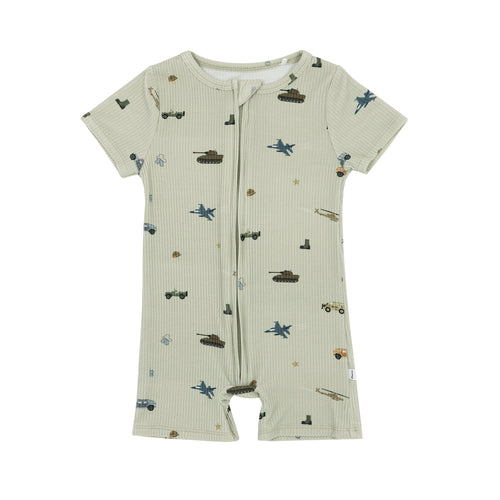 Military Small Ribbed Summer Zip Romper