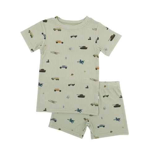 Military Small Ribbed Shorts Two-Piece Set