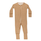 Caramel Small Gingham Zip Romper