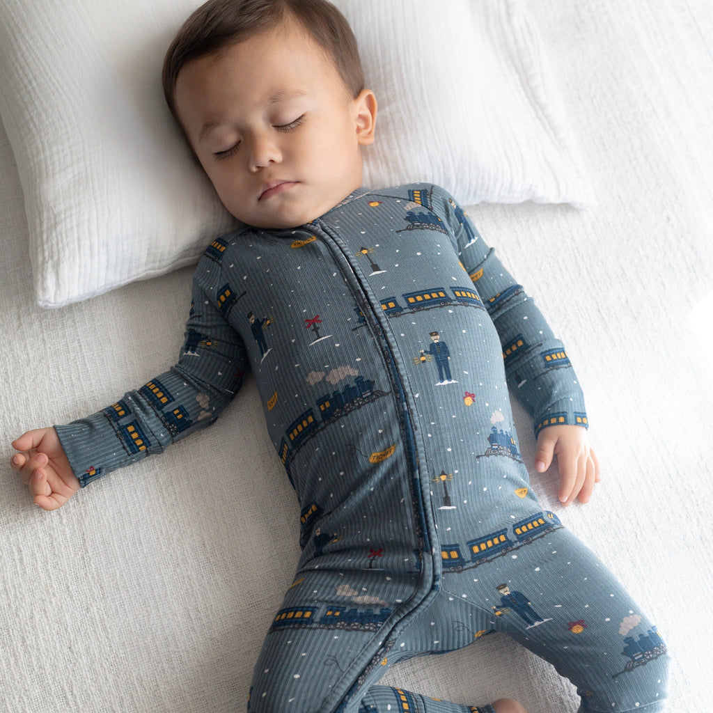 Christmas Trains Small Ribbed Zip Romper