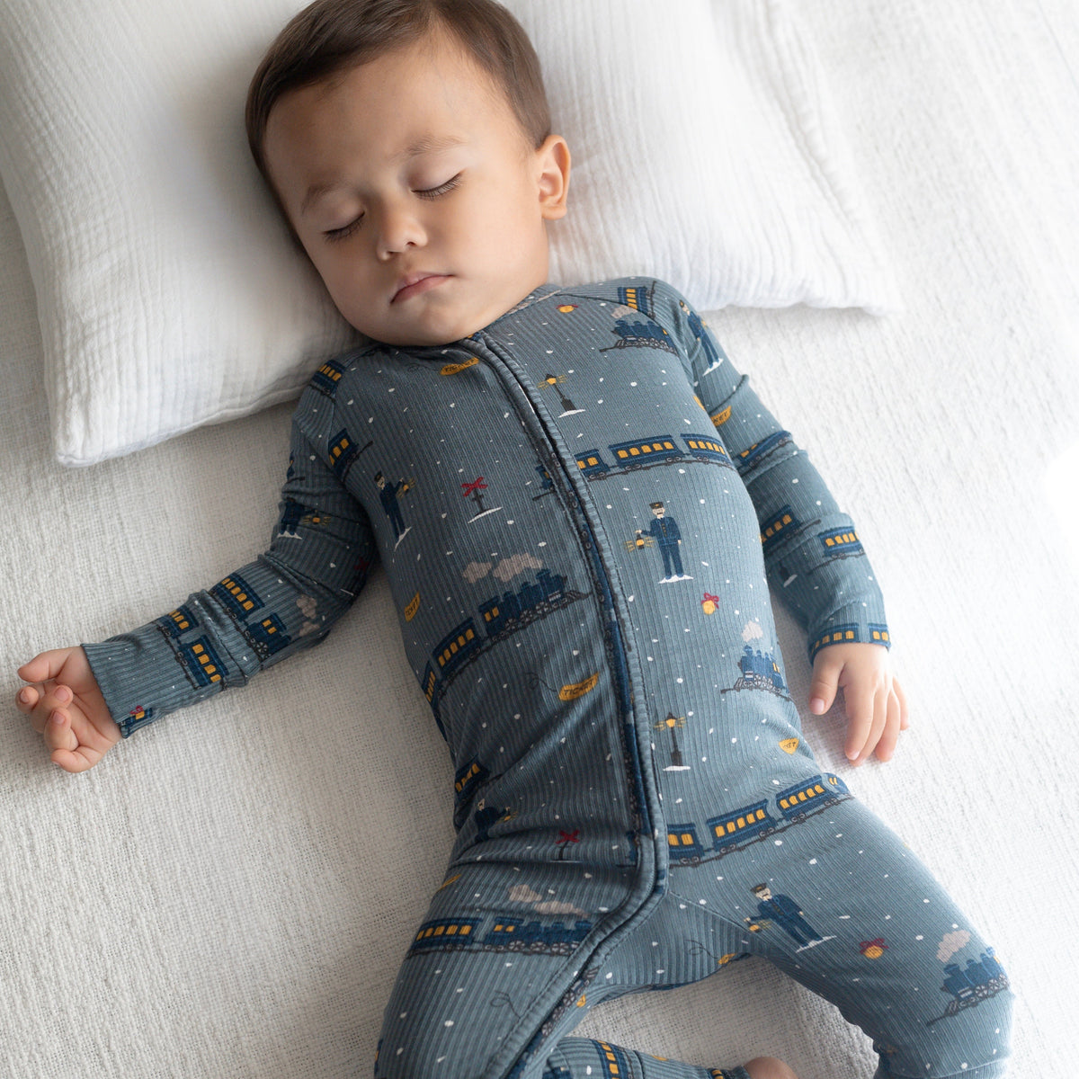 Christmas Trains Small Ribbed Zip Romper