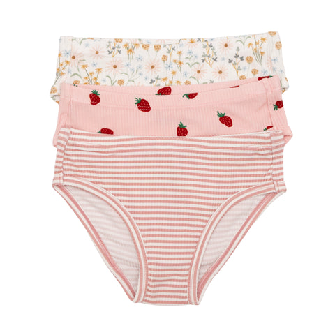 Blush Small Stripe, Strawberries and Whimsical Floral Underwear 3 pack