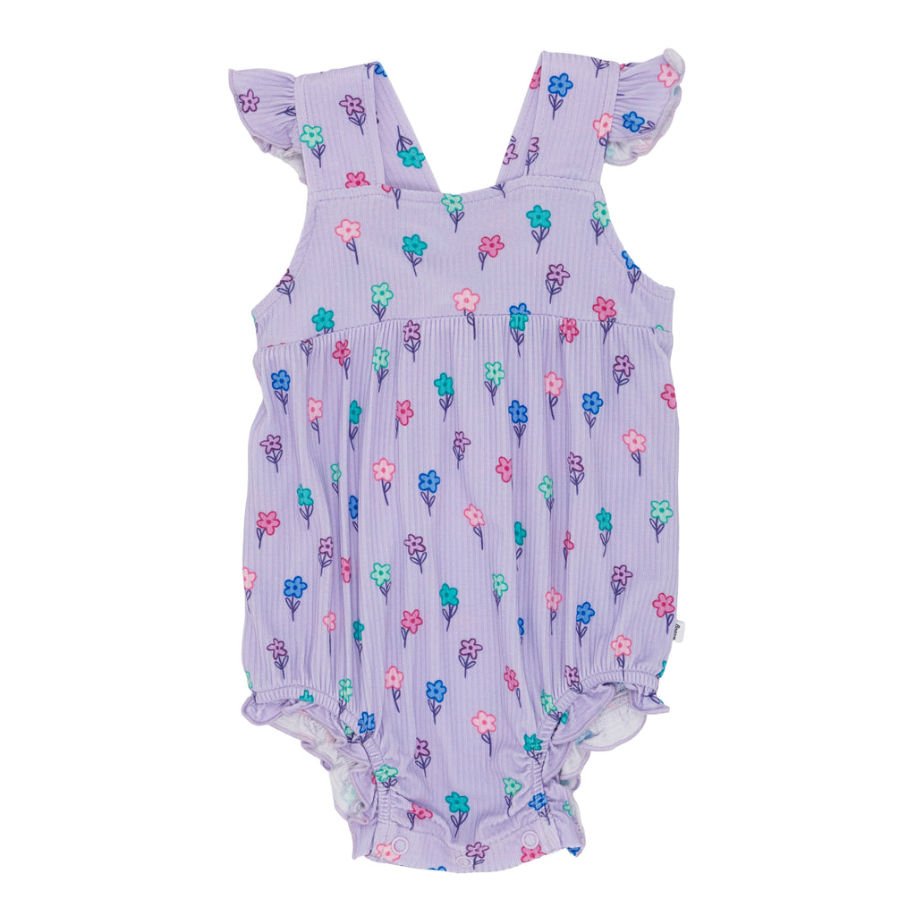 Lilac Daisies Small Ribbed Flutter Sleeve Romper