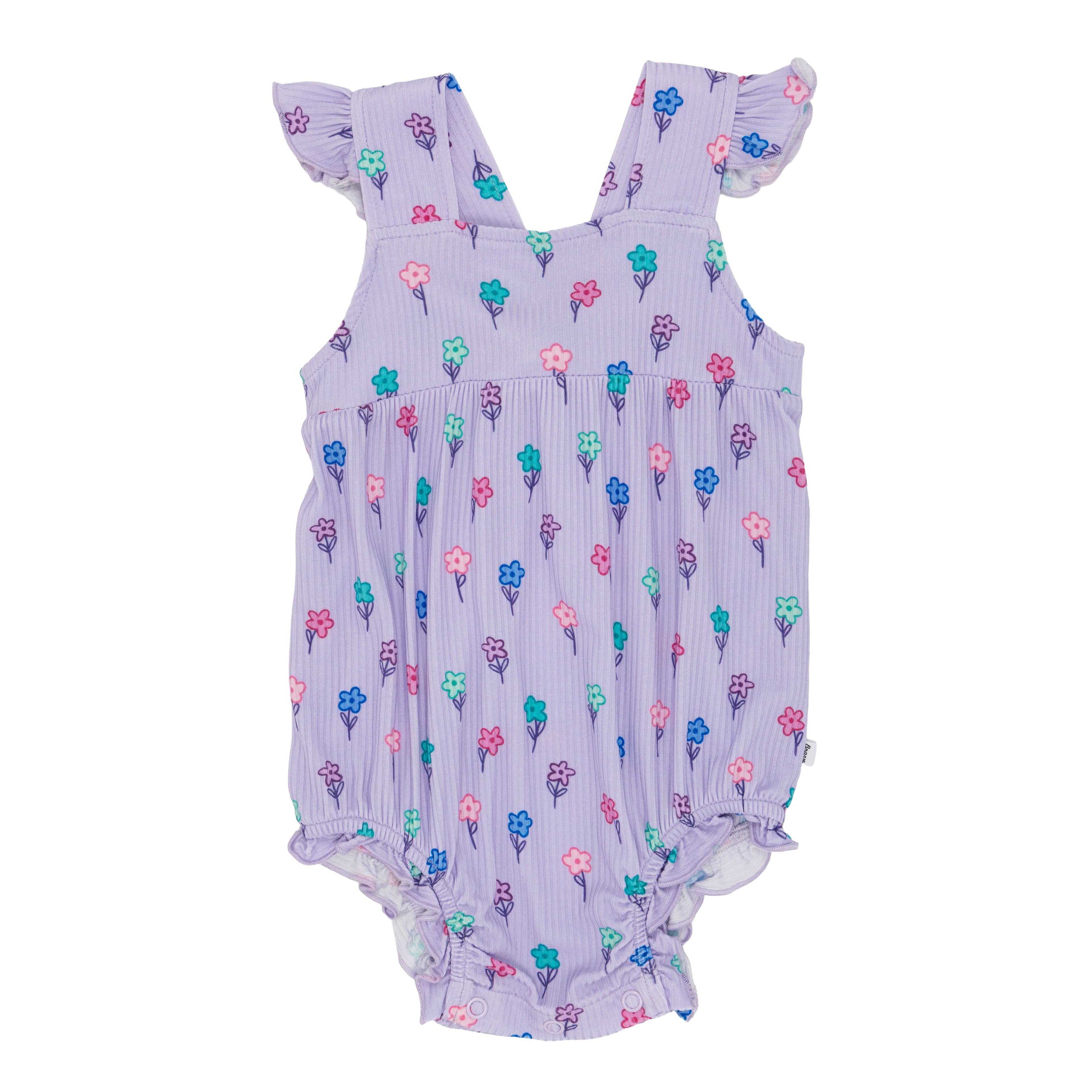 Lilac Daisies Small Ribbed Flutter Sleeve Romper