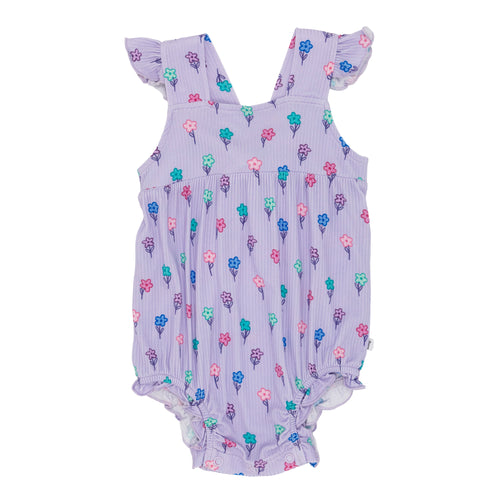 Lilac Daisies Small Ribbed Flutter Sleeve Romper