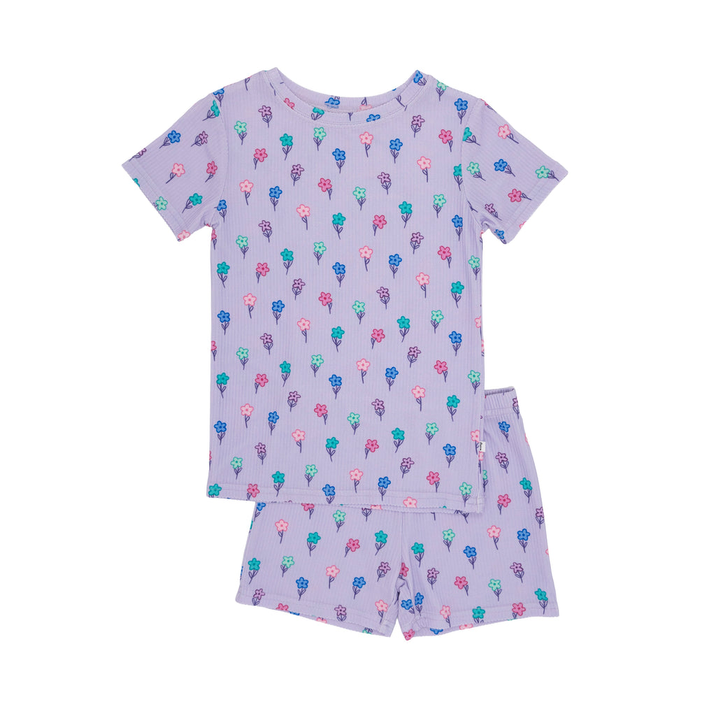 Lilac Daisies Small Ribbed Shorts Two-Piece Set