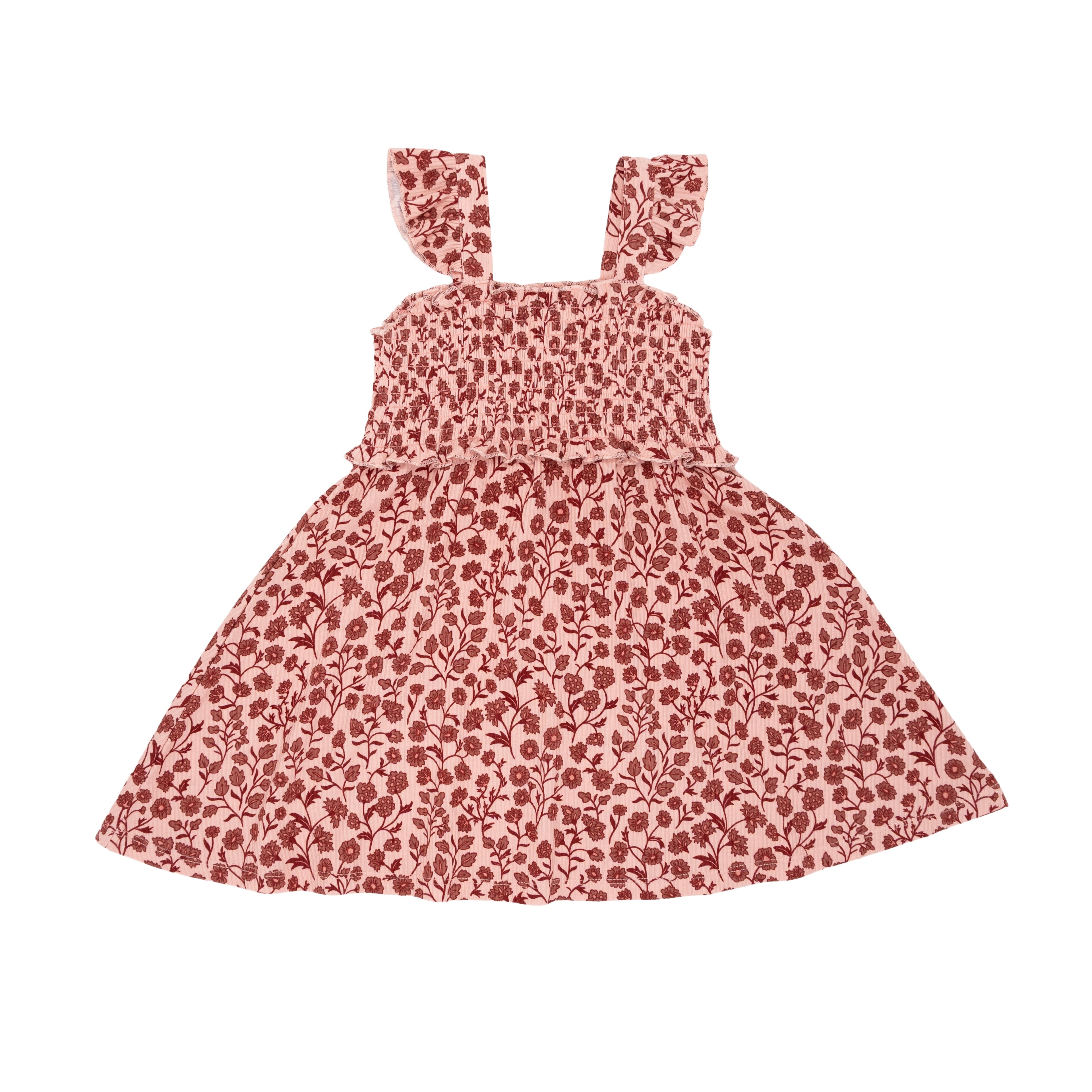 Mauve Floral Small Ribbed Flutter Sleeve Dress