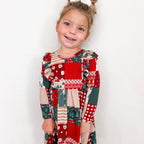 Patchwork Small Ribbed Ruffle Long Sleeve Dress