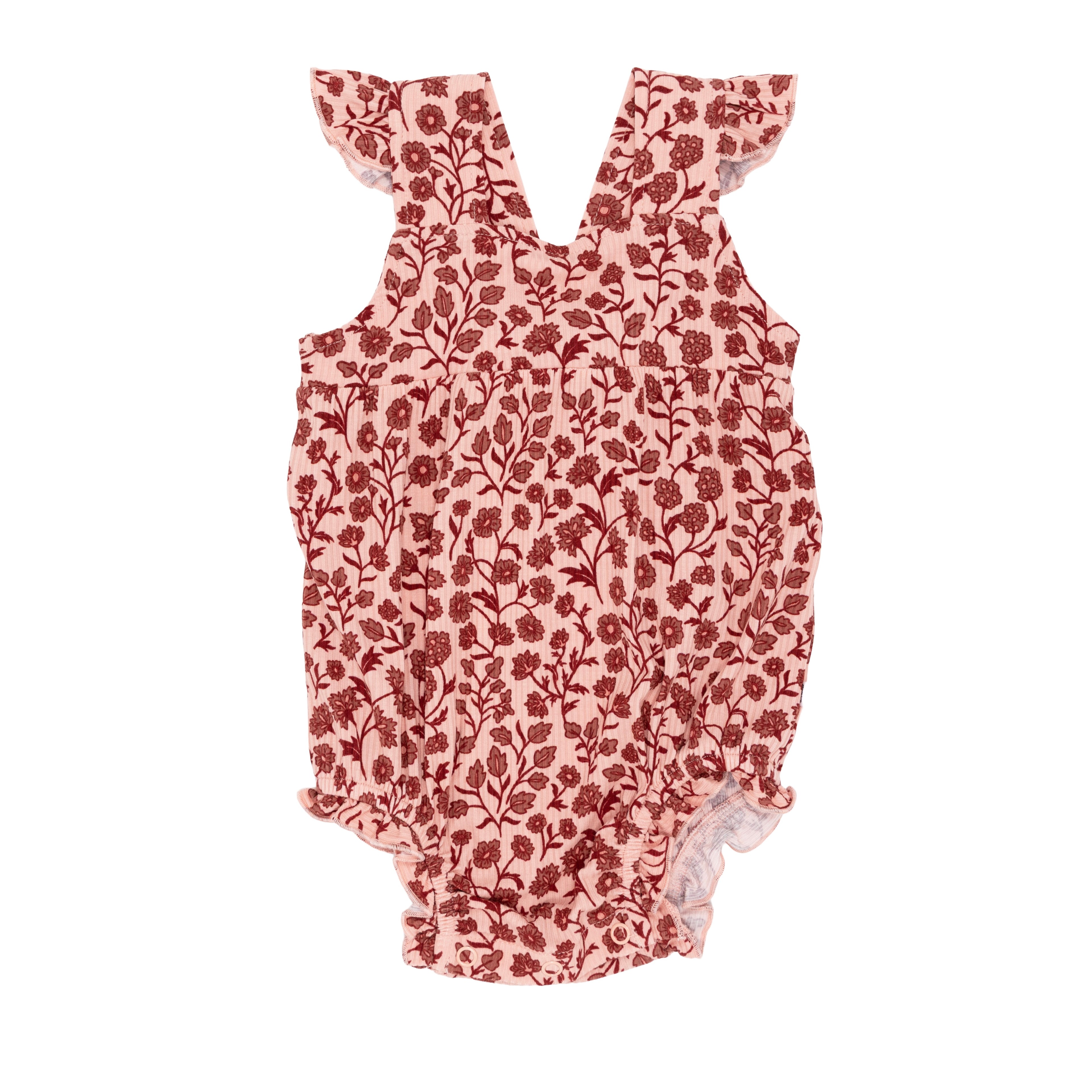 Mauve Floral Small Ribbed Flutter Sleeve Romper