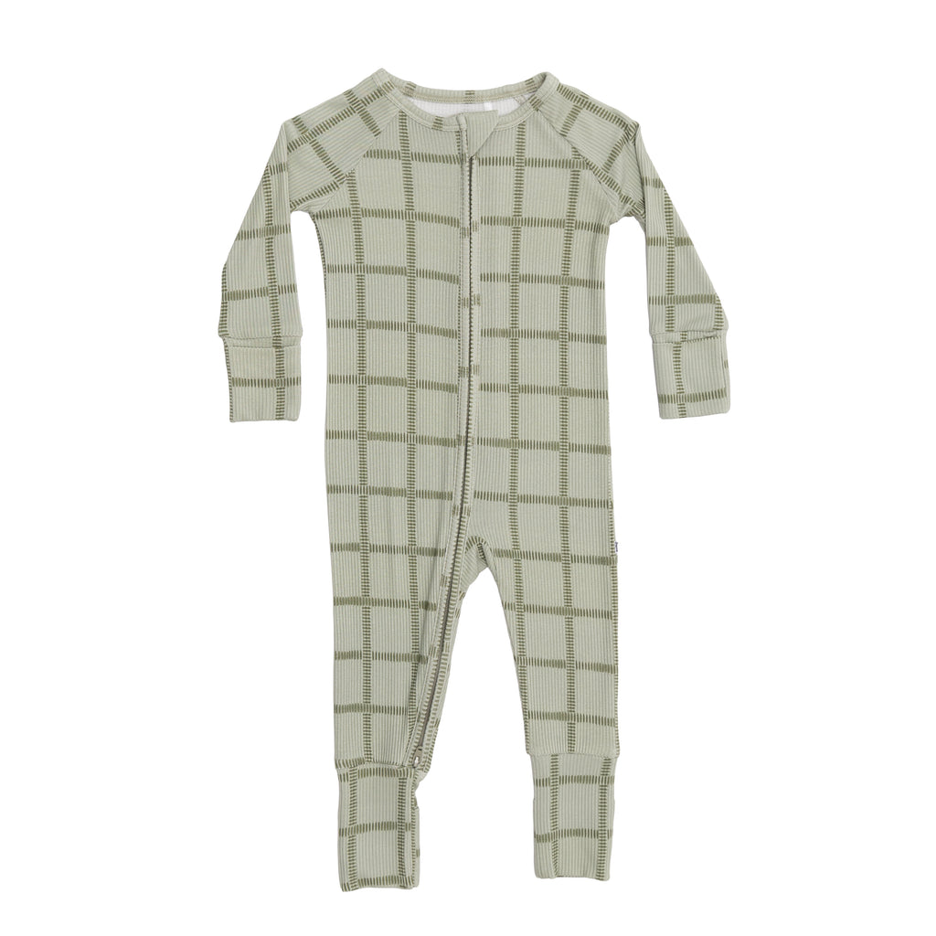 Grid Sage Green Small Ribbed Zip Romper
