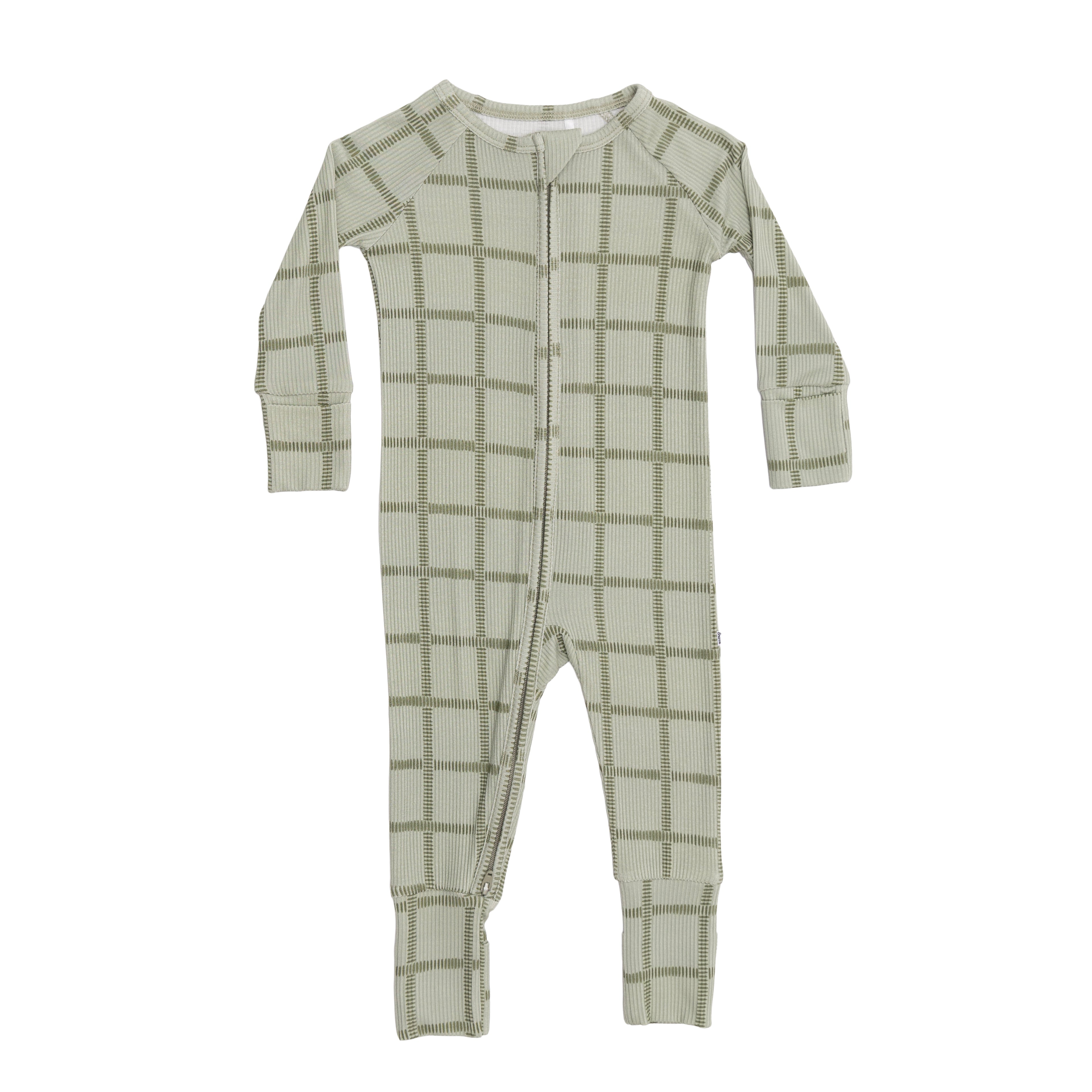Grid Sage Green Small Ribbed Zip Romper