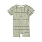 Grid Sage Green Small Ribbed Summer Zip Romper