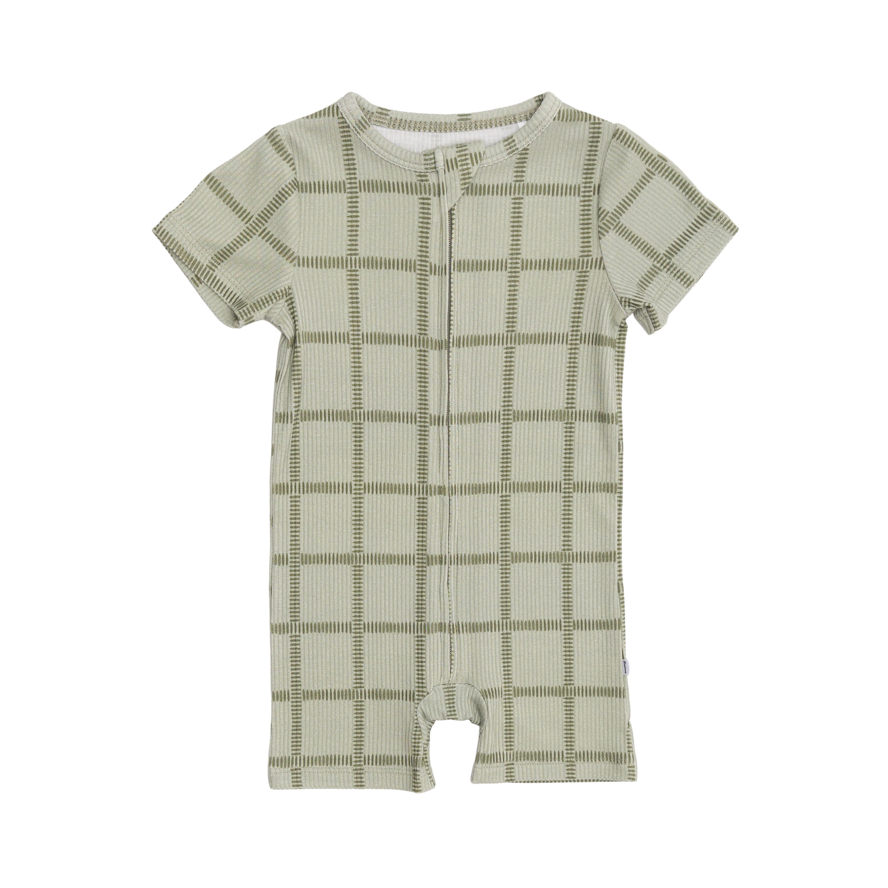 Grid Sage Green Small Ribbed Summer Zip Romper