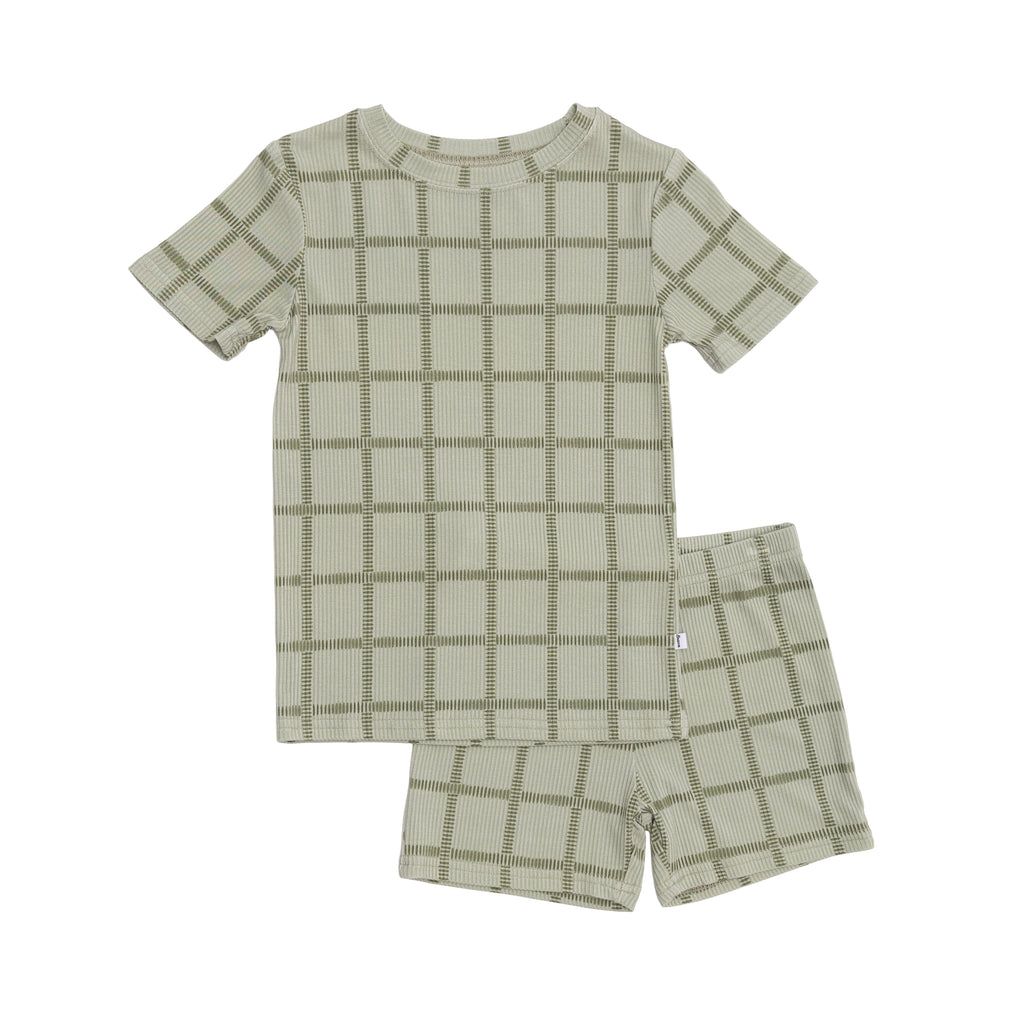 Grid Sage Green Small Ribbed Shorts Two-Piece Set