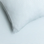 Close-up of light blue and white striped fabric