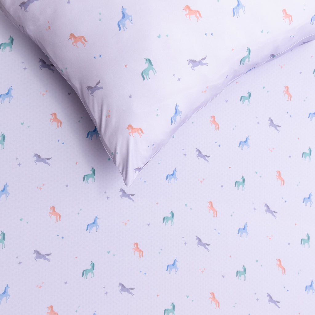 Purple Unicorns Twin Sheet With Pillow Case