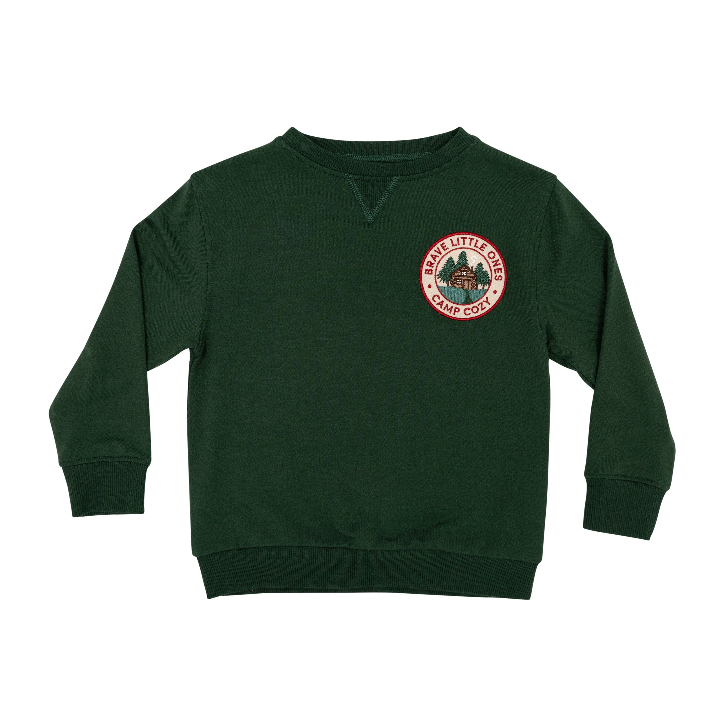 Camp Cozy Patch Forest Green Bamboo French Terry Pullover