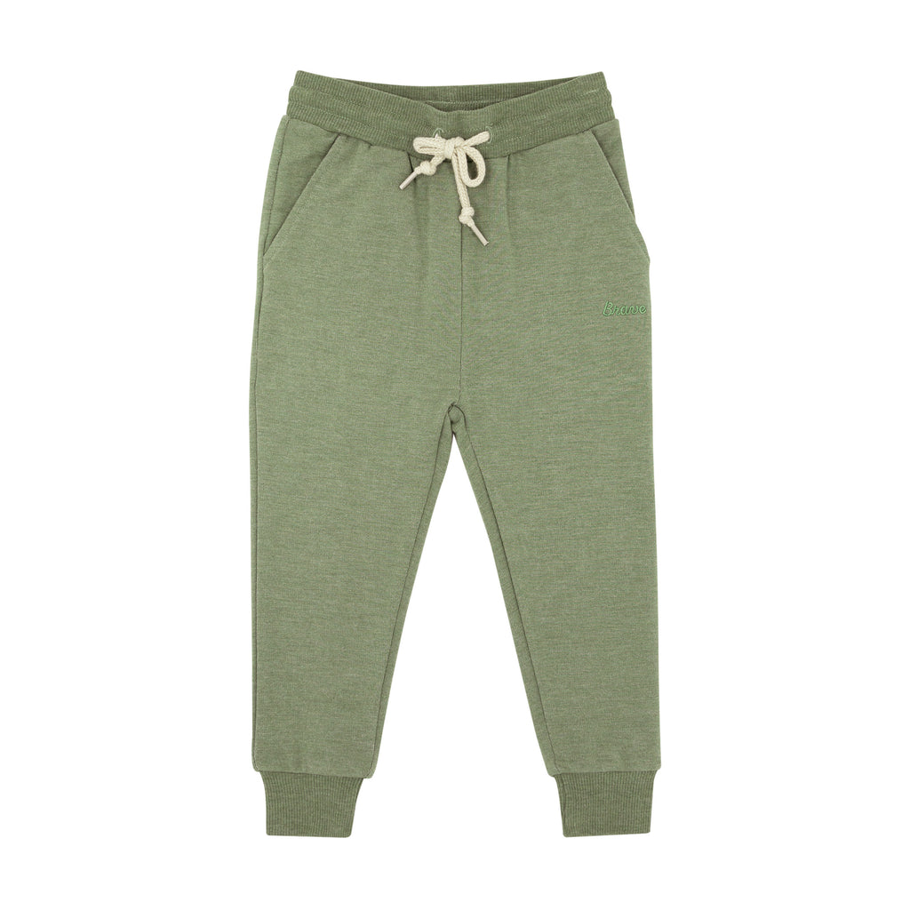Heather Sage with Brave Embroidered Bamboo French Terry Pullover & Jogger Set