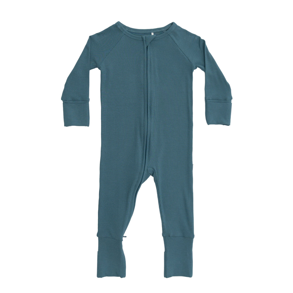 Midnight Teal Small Ribbed Zip Romper