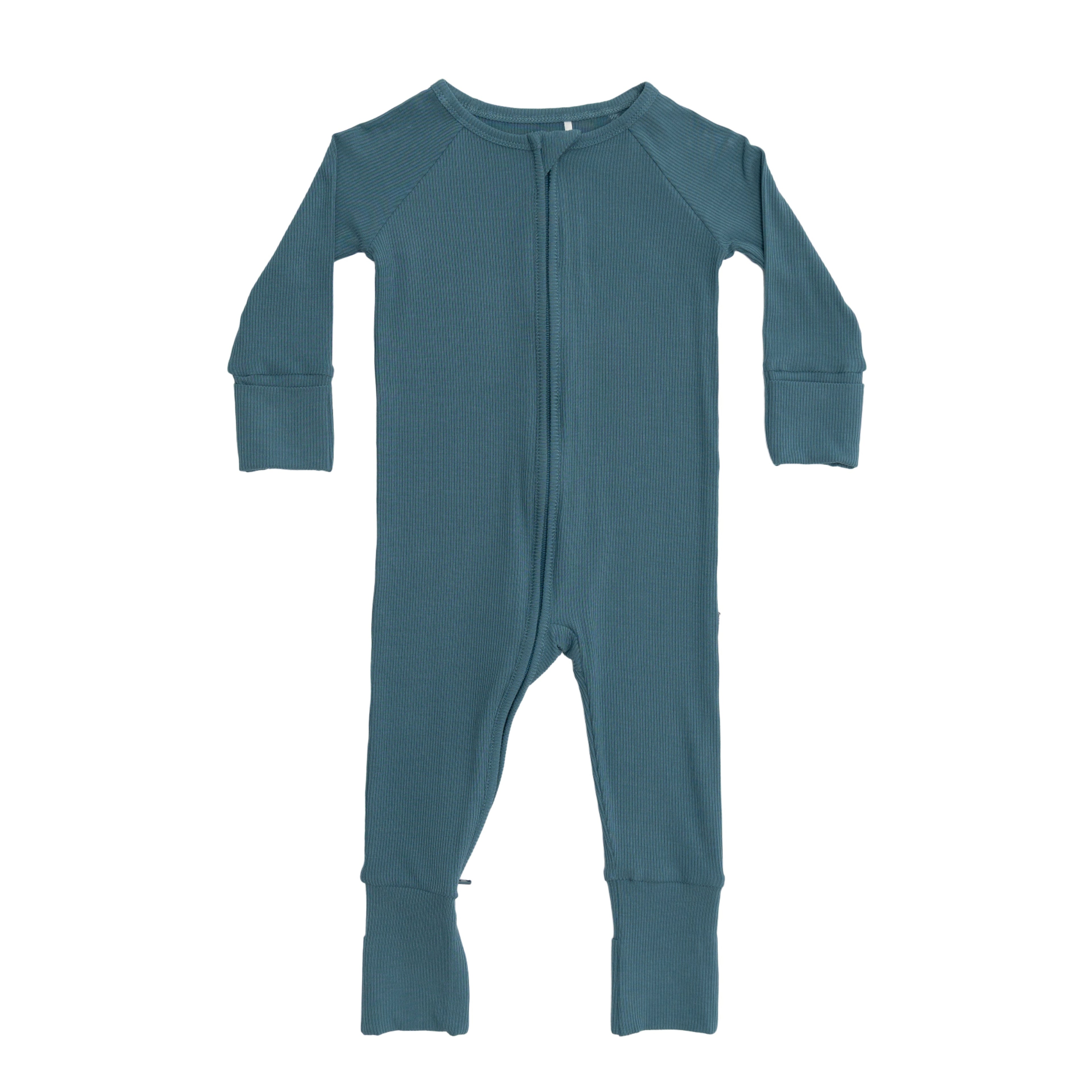Midnight Teal Small Ribbed Zip Romper